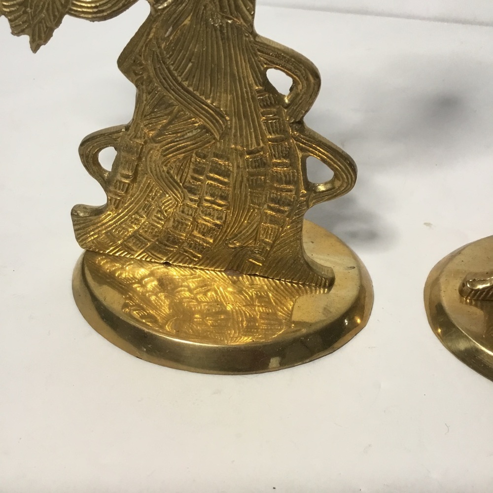 Pair Of Vintage Long-Haired Maiden Brass Taper Candleholders Made In India - Picture 6 of 9